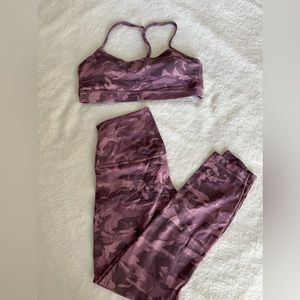 LULULEMON PINK CAMO ALIGN LEGGINGS size 6 25” AND FLOW Y SPORTS BRA SET size 10